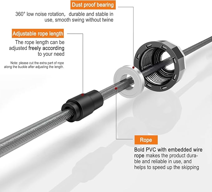 Skipping Rope with Ball Bearings Rapid Speed Adjustable Jump Rope Cable and 6” Memory Foam Handles Ideal for Aerobic Exercise Like Speed Training, Extreme Jumping, Endurance Training and Gym