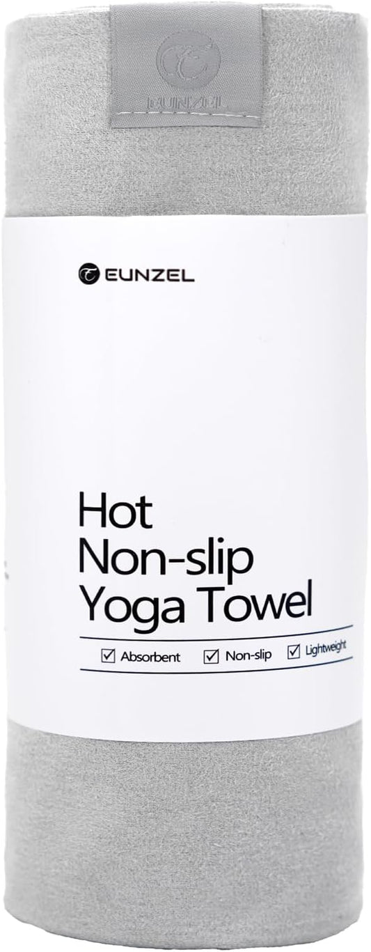 Eunzel Hot Yoga Towel, Super Absorbent Yoga Mat Towel Soft Suede Microfiber Non-Slip Towel for Bikram Pilates and Yoga Mats 72" x 26.5", Light Grey-GravixFit