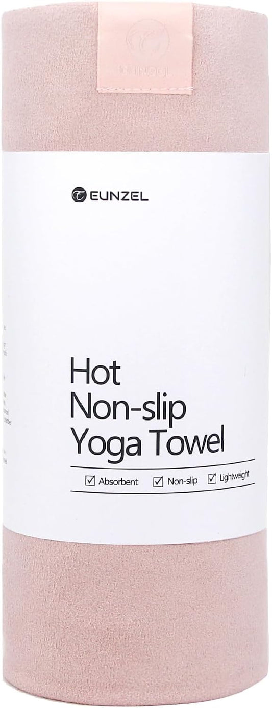 Eunzel Hot Yoga Towel, Super Absorbent Yoga Mat Towel Soft Suede Microfiber Non-Slip Towel for Bikram Pilates and Yoga Mats 72" x 26.5", Pink-GravixFit