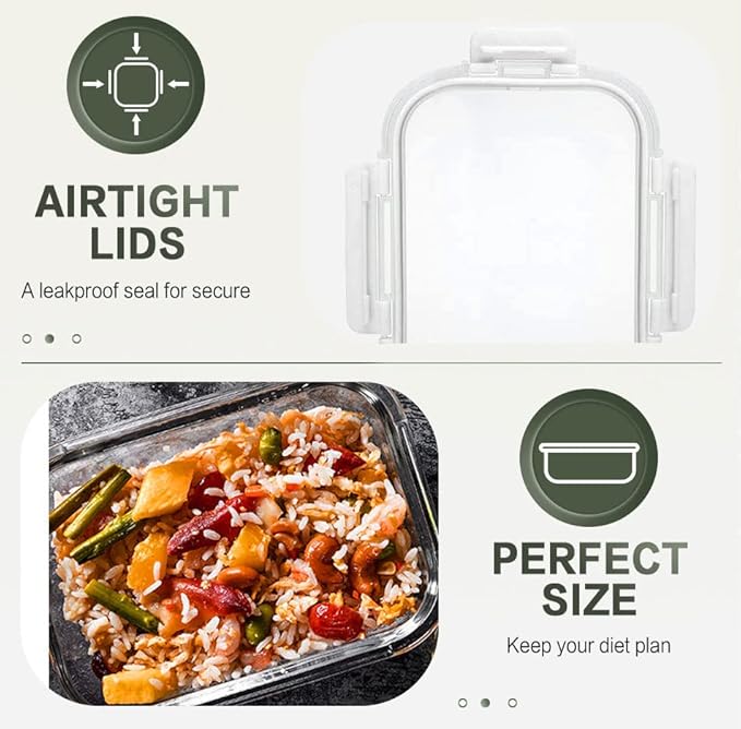 10 Packs 30 oz Glass Meal Prep Containers,Glass Food Storage Containers with Lids,Airtight Glass Lunch Bento Boxes,Microwave, Oven, Freezer and Dishwasher,White-GravixFit