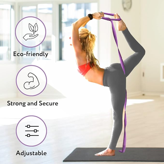 California Yoga Strap | Yoga Belt with Safe Adjustable D-Ring Buckle for Pilates | Stretching Strap | Exercise Bands | Physical Therapy | Improves Sitting Posture-GravixFit