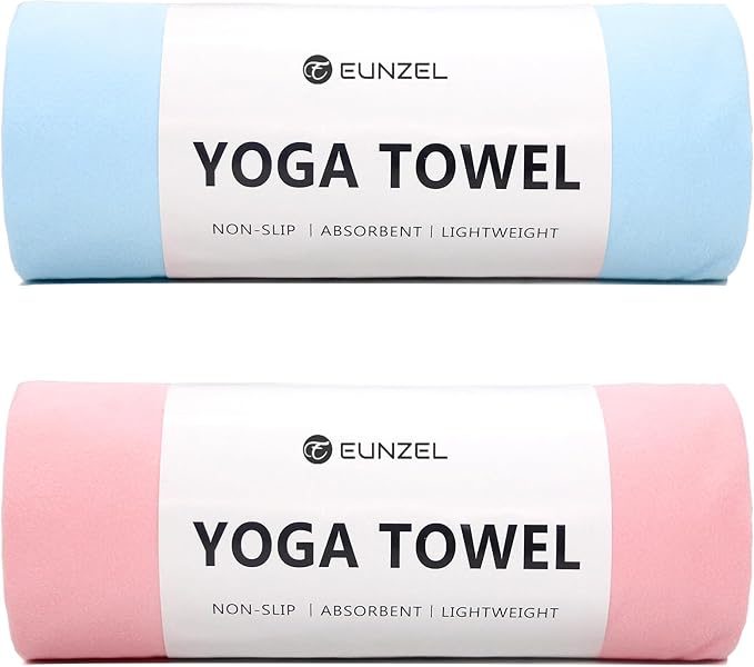 Eunzel 2 Pack Hot Yoga Towel Non Slip Yoga Mat Towel Non-Slip Sweat Absorbent Microfiber Towel for Hot Yoga, Pilates and Workout 72" x 26.5", Pink/Blue-GravixFit