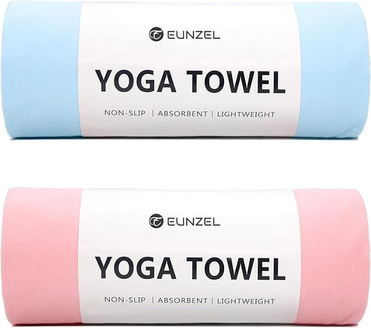Eunzel 2 Pack Hot Yoga Towel Non Slip Yoga Mat Towel Non-Slip Sweat Absorbent Microfiber Towel for Hot Yoga, Pilates and Workout 72" x 26.5", Pink/Blue-GravixFit