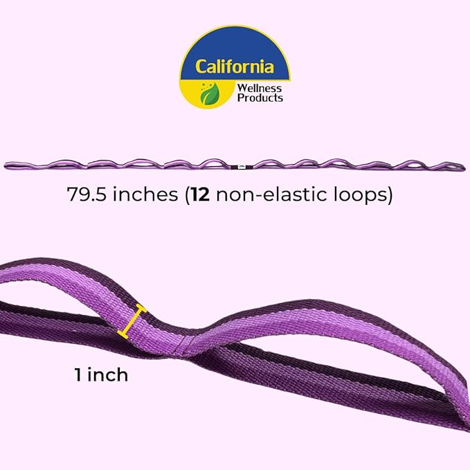 California Yoga Strap | Yoga Belt with Loops | 12 Multi Loop & Non-Elastic | Stretching Strap | Gym Workout & Exercise Bands | Physical Therapy | Improves Sitting Posture for Women & Men-GravixFit