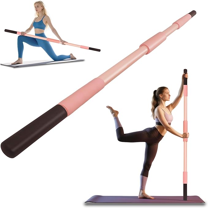 Pink Yoga Stick 58 Inch - Alloy Steel Stretching, Mobility & Exercise Stick with Neck & Hand Pads, Shoulder Flexibility Tool for Yoga, Pilates & Home Gym Workouts-GravixFit