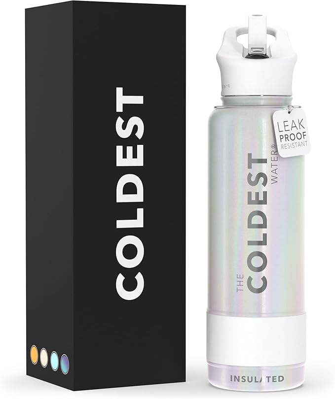Coldest Insulated Water Bottle with Straw Lid - Stainless Steel Metal Insulated Bottle for Men & Women (Cosmic Ice Glitter, 40 oz)-GravixFit