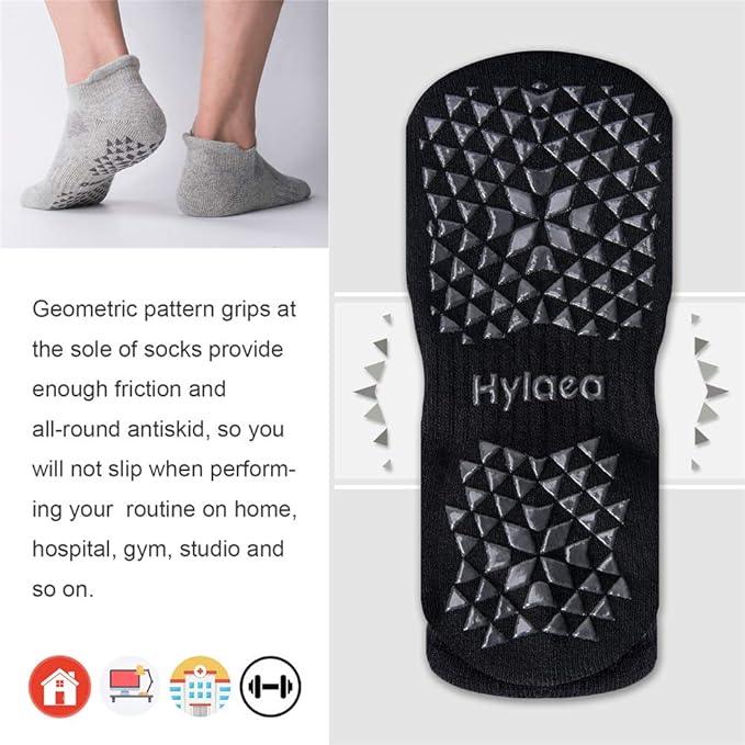 Hylaea Unisex Non Slip Socks with Grip for Yoga, Hospital, Pilates, Barre | Ankle, Cushioned-GravixFit