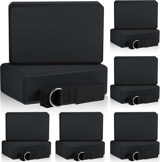 Meooeck 18 Pcs Yoga Block and Strap Set 9 x 6 x 3 Inch EVA Foam Non Slip Brick 8 ft Yoga Straps for Stretching D Ring Design for Back to School Pilates Fitness Workout Exercise-GravixFit