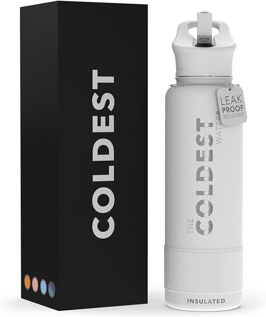 Coldest Insulated Water Bottle with Straw Lid - Stainless Steel Metal Insulated Bottle for Men & Women (Epic White, 40 oz)-GravixFit