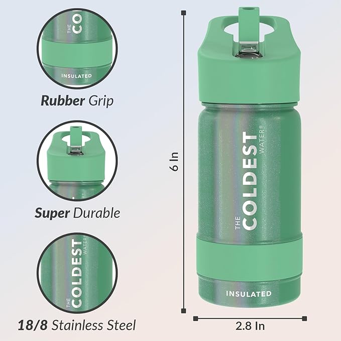 Coldest Insulated Water Bottle with Straw Lid - Stainless Steel Metal Insulated Bottle for Men & Women (Green Aurora Glitter, 14 oz)-GravixFit