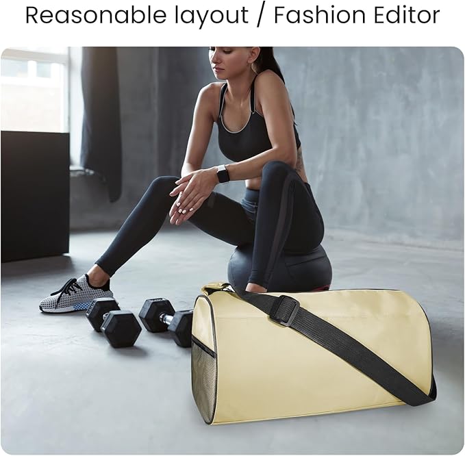 C&F BOGMOST Small Gym Bag for Women & Men,Small Lightweight Duffel Bag Carry On Bags Mini Duffel Travel Bag Waterproof Sports Bags for Workout/Sport/Travel, Beige-GravixFit