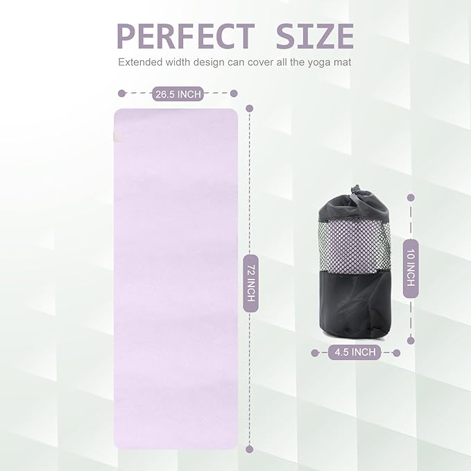 Eunzel Hot Yoga Towel, Super Absorbent Yoga Mat Towel Soft Suede Microfiber Non-Slip Towel for Bikram Pilates and Yoga Mats 72" x 26.5", Taro Purple-GravixFit