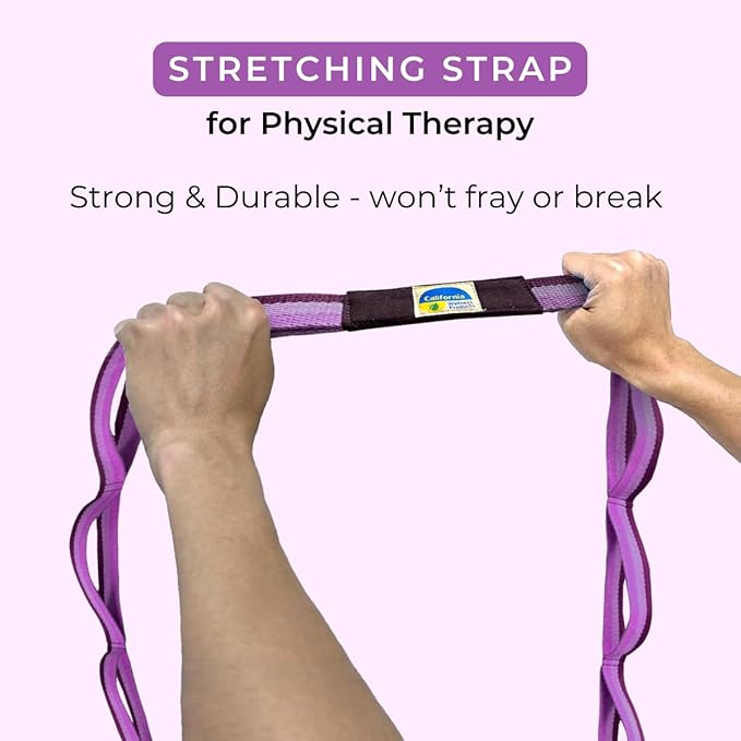 California Yoga Strap | Yoga Belt with Loops | 12 Multi Loop & Non-Elastic | Stretching Strap | Gym Workout & Exercise Bands | Physical Therapy | Improves Sitting Posture for Women & Men-GravixFit