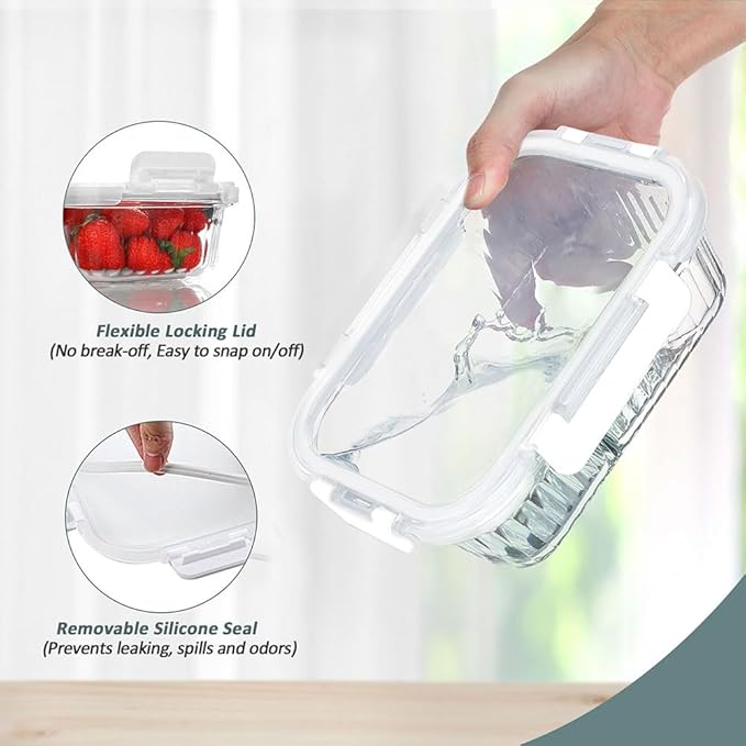 10 Packs Glass Food Storage Containers Set, Glass Meal Prep Containers with Lids, Airtight Lunch Containers, Microwave, Oven, Freezer and Dishwasher Safe, White-GravixFit