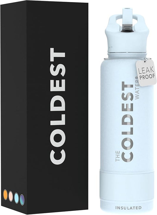 Coldest Insulated Water Bottle with Straw Lid - Stainless Steel Metal Insulated Bottle for Men & Women (Morning Mist, 40 oz)-GravixFit