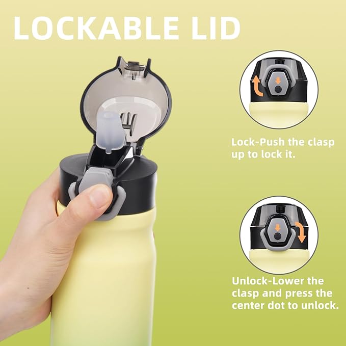 Insulated Water Bottle with Straw and Carry Loop,18 oz Stainless Steel Double Wall Vaccum Metal Water Flask with Leak-proof Lid,Lime-GravixFit