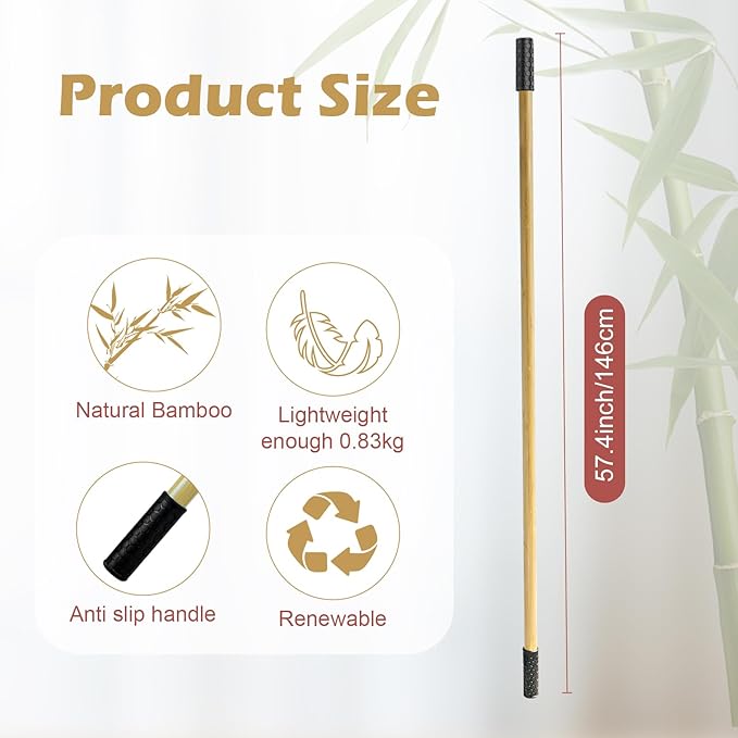 5ft Yoga Stick from Natural Bamboo - Non-Slip Handle Stretching Stick for Mobility,Versatile Exercise Tool with Flexibility,Stretch Bar for All Fitness Levels,Rehabilitation,and Posture-GravixFit