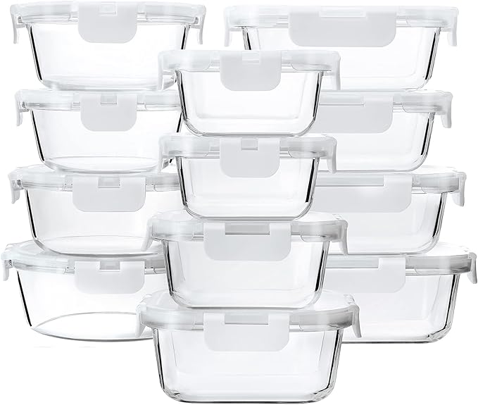 M MCIRCO 24-Piece Glass Food Storage Containers with Upgraded Snap Locking Lids,Glass Meal Prep Containers Set - Airtight Lunch Containers, Microwave, Oven, Freezer and Dishwasher,White-GravixFit