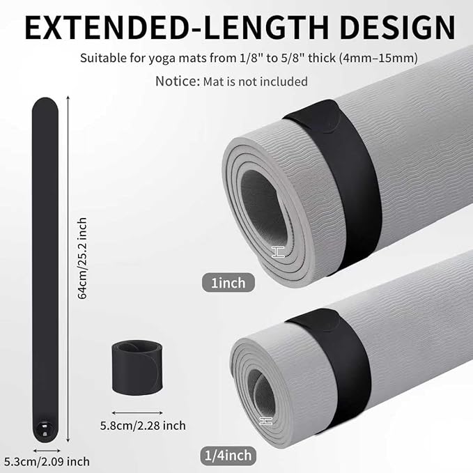 25" Yoga Mat Strap | Slap Band Holder for Carrying and Storage Mats | Rolled Scrunchie Yoga Essential Accessory-GravixFit