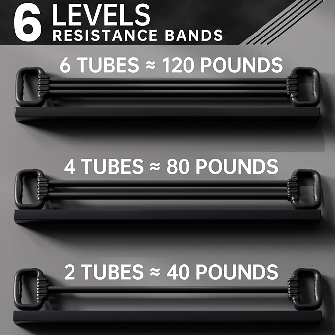 6-Pipe Chest Expander & Shoulder Stretcher - Adjustable Detachable Resistance Tubes for Home Gym, Rehab, Strength Training + Easy Workout Guide (Men/Women)-GravixFit