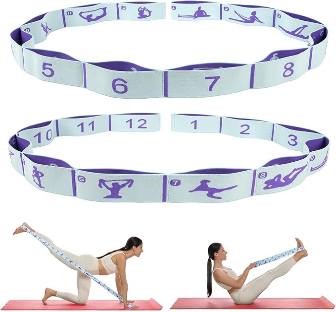 Elastic Yoga Stretching Strap with Loops, CEILIWEN Stretch Straps For Physical Therapy, Pilates Stretch Band, Elastic Exercise Bands, Leg Stretching Strap, Stretch Resistance Bands For Exercise-GravixFit