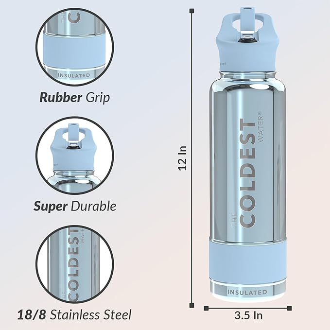 Coldest Insulated Water Bottle with Straw Lid - Stainless Steel Metal Insulated Bottle for Men & Women (Blue Reflections, 40 oz)-GravixFit