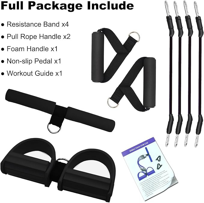 Pedal Resistance Band, 4-Tube Elastic Pull Rope, Sit-up Equipment, Yoga Strap Bodybuilding Expander, Exercise Bands, Fitness Equipment for Abdomen, Waist, Arm, Leg Stretching Slimming Training-GravixFit