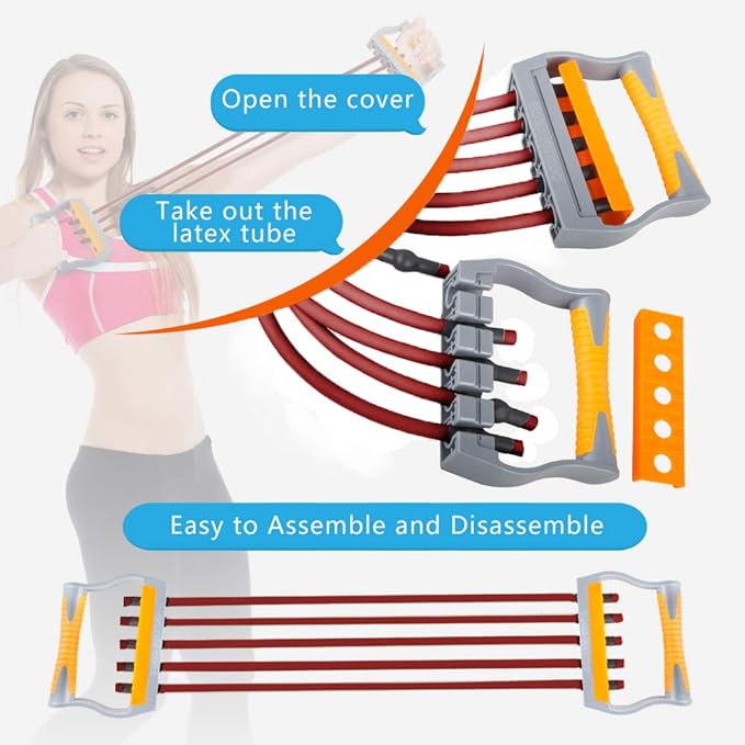 TOCO FREIDO Chest Expander | Arm Training, 5 Tubes Ajustable Arm Strength Trainer, Exercise Resistance Bands for Home Fitness Muscle Training Body Building-GravixFit