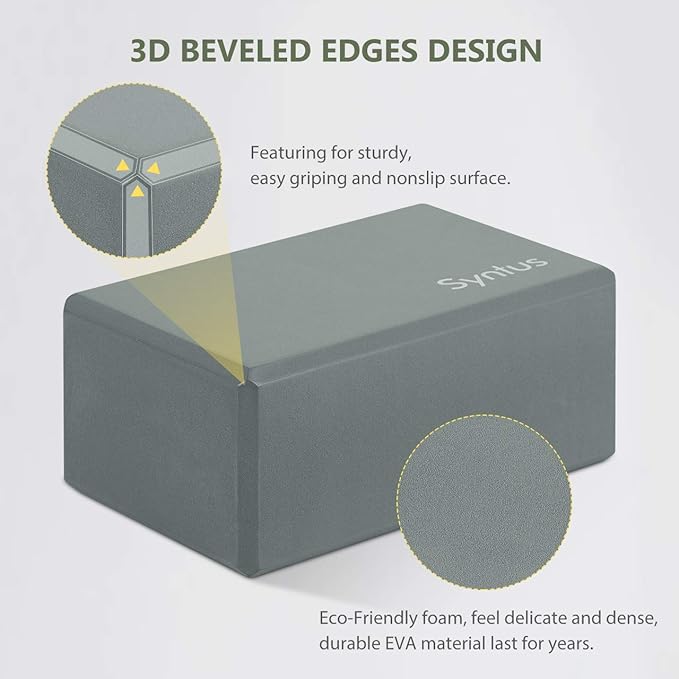 Syntus Yoga Block and Yoga Strap Set, 2 Soft Non-Slip Yoga Blocks 9×6×4 inches, 8FT Metal D-Ring Strap for Yoga, General Fitness, Pilates, Stretching and Toning-GravixFit