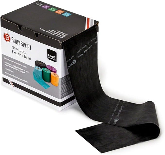 Body Sport Exercise Band, 50 yd. x 4 in. Roll, Special Heavy Resistance - Home & Gym Fitness Equipment for Stretching, Strength Training & Physical Therapy (Black)-GravixFit