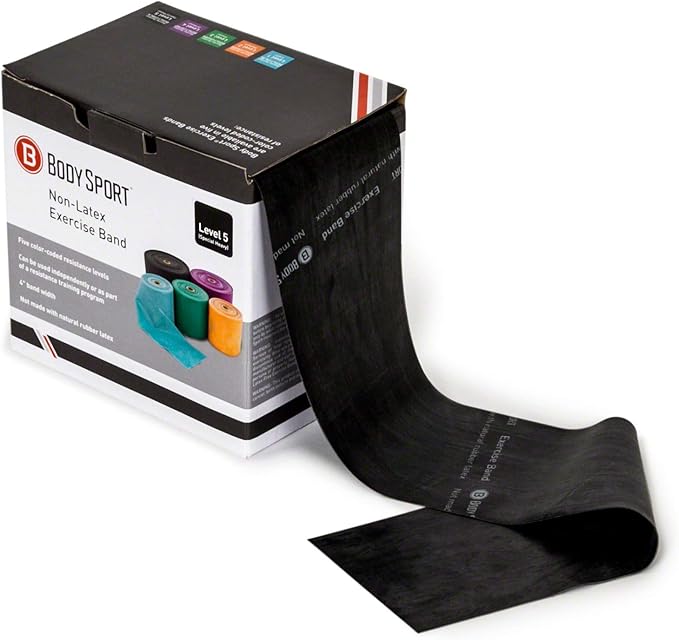 Body Sport Exercise Band, 50 yd. x 4 in. Roll, Special Heavy Resistance - Home & Gym Fitness Equipment for Stretching, Strength Training & Physical Therapy (Black)-GravixFit