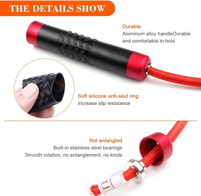Redify Weighted Jump Rope for Workout Fitness(1LB), Tangle-Free Ball Bearing Rapid Speed Skipping Rope for MMA Boxing Weight-loss,Aluminum Handle Adjustable Length 9MM Fabric Cotton+9MM Solid PVC Rope-GravixFit