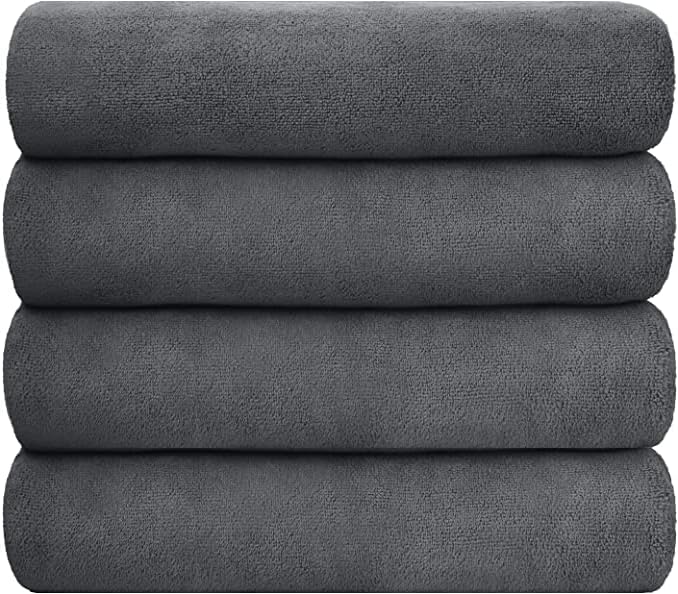 JML Microfiber Towels, Bath Towel Set 4 Pack, 27" x 55" - Super Absorbent, Fast Drying Bathroom Towel for Hair, Swimming, Fitness, Sport, Yoga -Grey-GravixFit