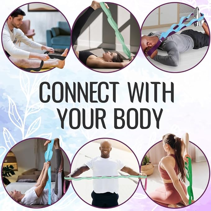 TECEUM Stretching Strap for Yoga & Physical Therapy – 10 Loops – Non-Elastic Leg Stretch Straps for Stretching, Exercising, Pilates, Post-Injury Rehabilitation for All Levels – Men & Women-GravixFit