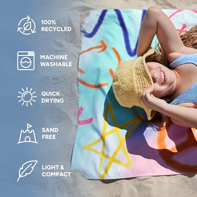 Dock & Bay Beach Towel - Quick Dry, Sand Free - Compact, Lightweight - 100% Recycled - Includes Bag - Sand to Streets - Large (160x90cm, 63x35)-GravixFit