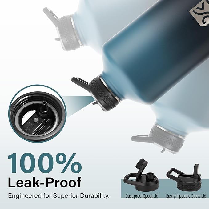 1 Gallon Water Bottle Insulated | Thickened Stainless Steel Vacuum Metal Water Jug | Portable Sports Large for Gym and Hiking with Straw, Carrier Bag, Handle Strap | BPA-Free 128 oz-GravixFit