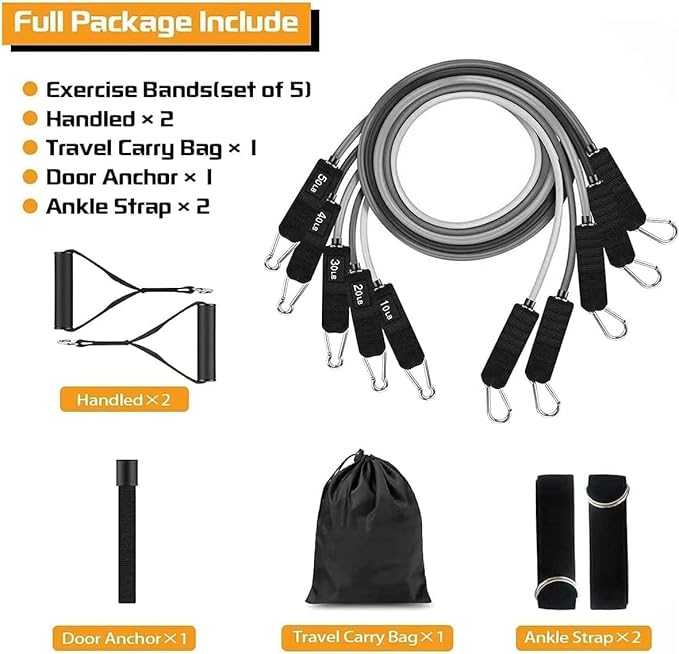 VEICK Resistance Bands, Exercise Bands for Working Out with Handles, Elastic Workout Bands for Men Women, Exercising Bands for Strength Training Equipment at Home Gym-GravixFit