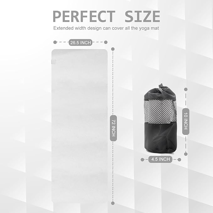 Eunzel Hot Yoga Towel, Super Absorbent Yoga Mat Towel Soft Suede Microfiber Non-Slip Towel for Bikram Pilates and Yoga Mats 72" x 26.5", Light Grey-GravixFit