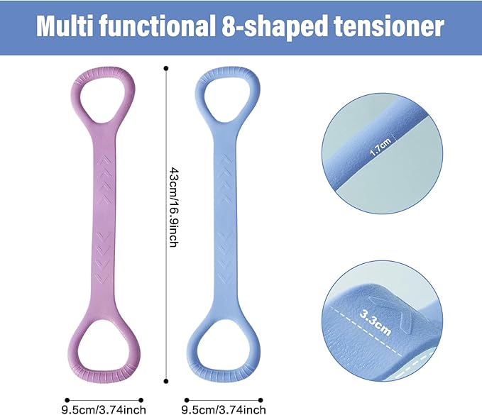 Figure 8 Fitness Resistance Band, Arm Back Shoulder Exercise Elastic Rope Stretch Fitness Band, Foot, Leg, Hand Stretcher, Arm Exerciser for Yoga Pilates Stretching Physical Therapy（Purple and Blue-GravixFit