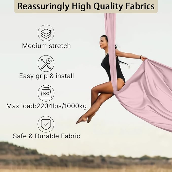 15/25 Yards Aerial Silk Professional Indoor Aerial Yoga Hammock Fabric Outdoor Fitness Silk for Dance, Circus Training, Home Gym-GravixFit