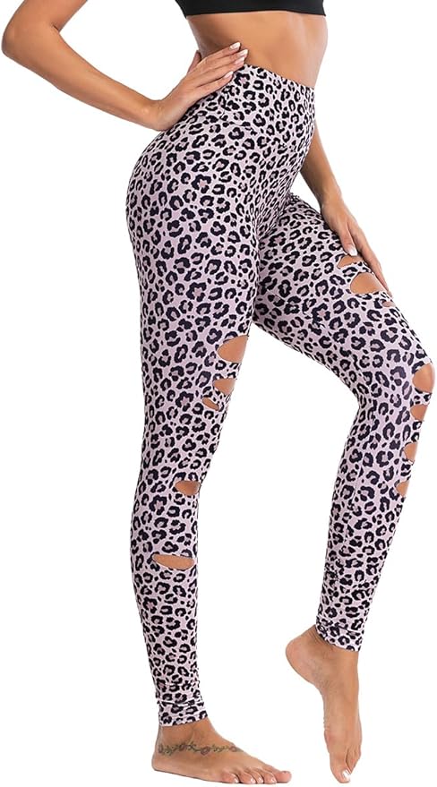 DIBAOLONG Womens High Waist Yoga Pants Cutout Ripped Tummy Control Workout Running Yoga Skinny Leggings-GravixFit