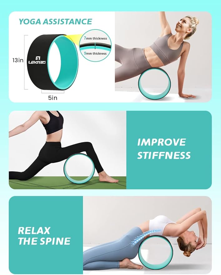 Yoga Wheel Set 9 in 1, Yoga Starter Kit for Beginner, Back Roller for Pain Relief & Deep Tissue Massage, Stretching, Improving Backbends, Size 13''-GravixFit