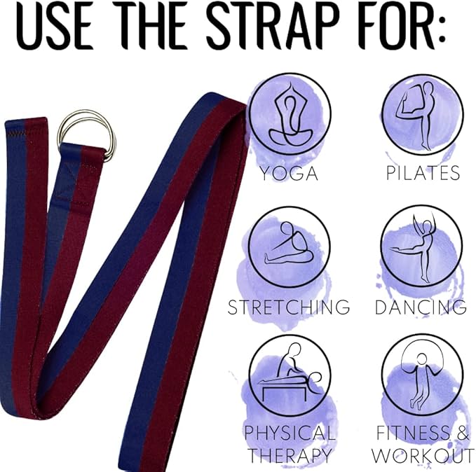 TECEUM Yoga Strap & Mat Strap – 2 IN 1 – Cotton – 6 ft 8 ft 10 ft (30+ colors) – Adjustable Non-Slip Belt for Yoga, Pilates, Stretching, Physical Therapy, Fitness & Home Workout – For Carrying Mats-GravixFit