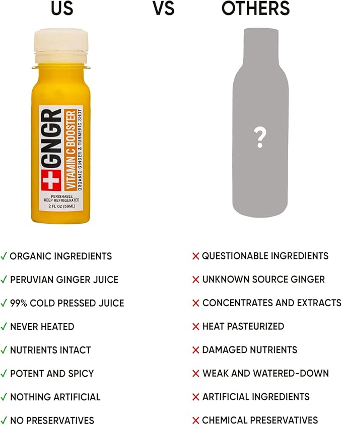 '+GNGR 24 Shots Variety Pack of Organic Immunity Boosting Ginger Shots - Cold Pressed Ginger Shots for All Natural Digestive and Immune Support - Nothing Artificial - USDA Organic (2 Fl Oz, 24 Pack)-GravixFit