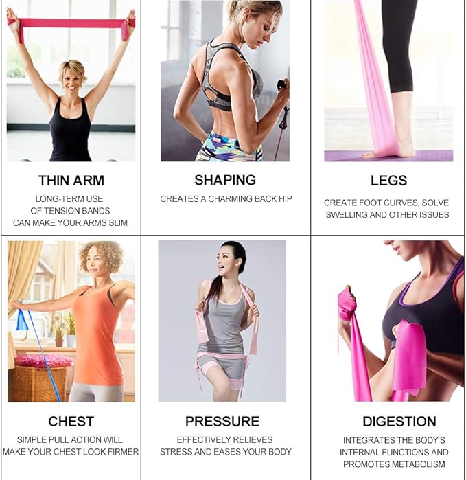 Therapy Flat Resistance Bands Set, Latex Free Flat Elastic Exercise Stretch Bands for Stretching, Flexibility, Pilates, Yoga, Ballet, Gymnastics, Rehab, Workout, Pink, Purple, Blue (3 Pack, 5 FT long)-GravixFit