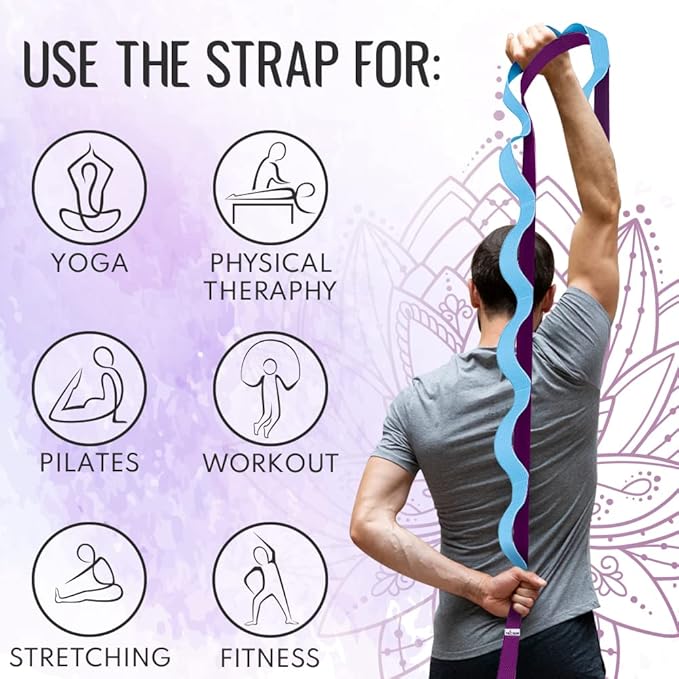 TECEUM Stretching Strap for Yoga & Physical Therapy – 10 Loops – Non-Elastic Leg Stretch Straps for Stretching, Exercising, Pilates, Post-Injury Rehabilitation for All Levels – Men & Women-GravixFit