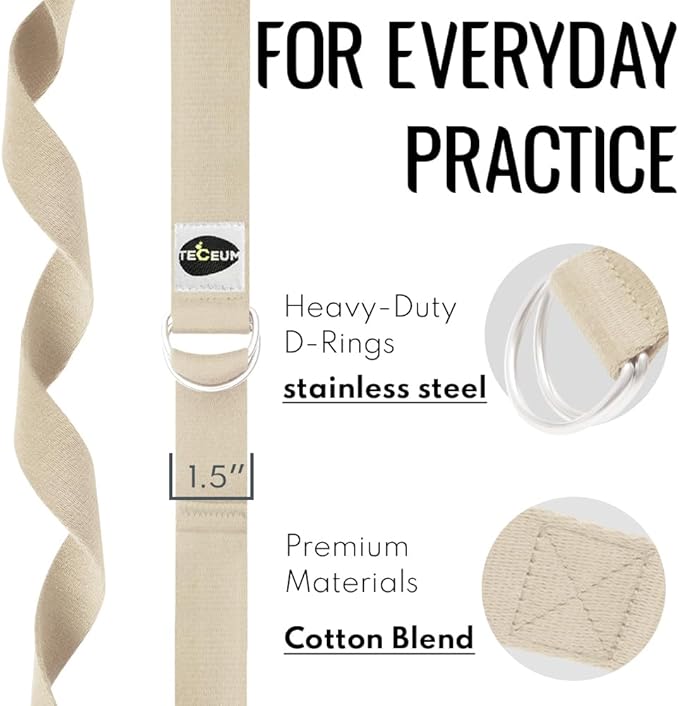 TECEUM Yoga Strap & Mat Strap – 2 IN 1 – Cotton – 6 ft 8 ft 10 ft (30+ colors) – Adjustable Non-Slip Belt for Yoga, Pilates, Stretching, Physical Therapy, Fitness & Home Workout – For Carrying Mats-GravixFit