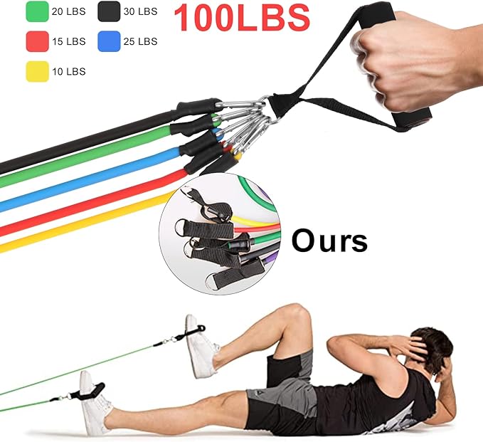 Resistance Bands Set, Himaly Exercise Bands Strength Training Fitness Bands Workout Elastic Bands with Legs Ankle Straps, Door Anchor, Handles & Carry Bag for Home Outdoor Workouts-GravixFit