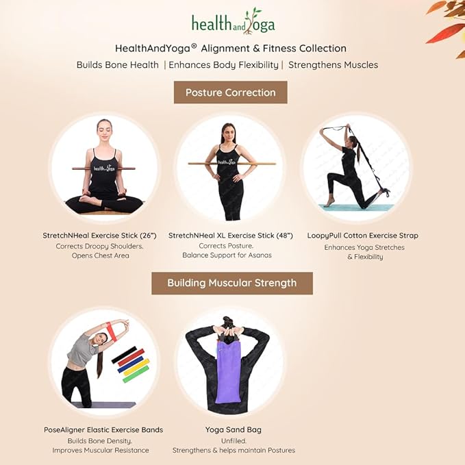 HealthAndYoga™ StretchNHeal Collapsible Multi-Use Wooden Yoga Stick - Regular and XL - Portable Posture Corrector Pole, Stretch Mobility Stick, Physical Workout Exercise Dowel-GravixFit