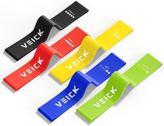 VEICK Resistance Loop Exercise Bands, Elastic Workout Bands for Men Women, Set of 5 Different Resistance Levels Stretch Band for Home Fitness Stretching Strength Training Physical Therap-GravixFit